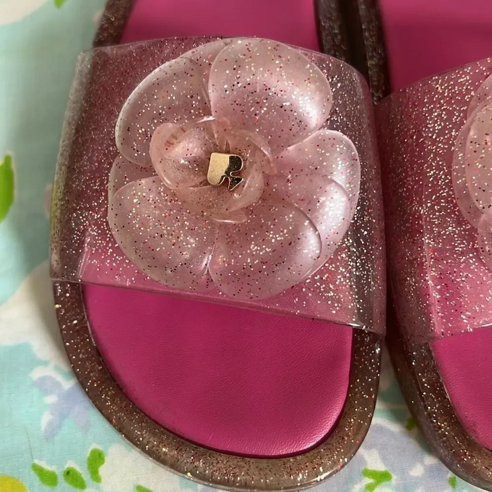 Kate Spade Jelly Slides Glitter Pink Flower - 8